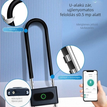 Bluetooth ujjlenyomatú U‑alakú zár üveg kirakat dupla ajtókhoz – elektronikus, intelligens zár