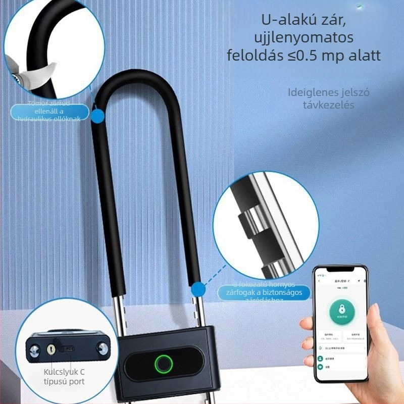 Bluetooth ujjlenyomatú U‑alakú zár üveg kirakat dupla ajtókhoz – elektronikus, intelligens zár