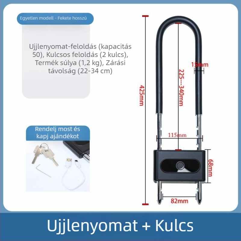 Bluetooth ujjlenyomatú U‑alakú zár üveg kirakat dupla ajtókhoz – elektronikus, intelligens zár