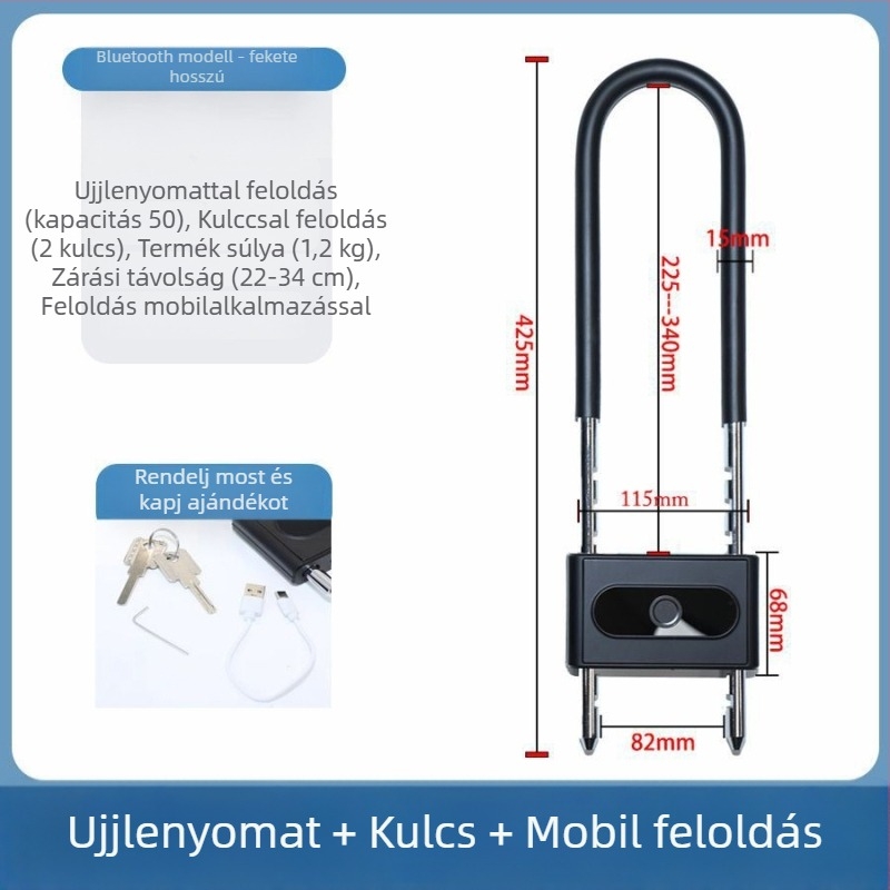 Bluetooth ujjlenyomatú U‑alakú zár üveg kirakat dupla ajtókhoz – elektronikus, intelligens zár