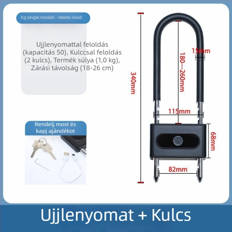Bluetooth ujjlenyomatú U‑alakú zár üveg kirakat dupla ajtókhoz – elektronikus, intelligens zár