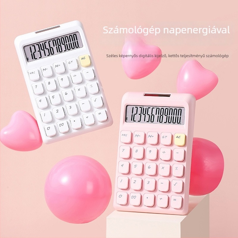 Cukorka színű napelemes számológép, 12 számjegy kijelzővel, kettős energiaellátással, irodai használatra, aranyos dizájn