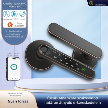 Fa ajtóhoz illeszkedő intelligens kilincs-zár, ujjlenyomat-olvasóval, amerikai szabvány, hálószobához, Tuya