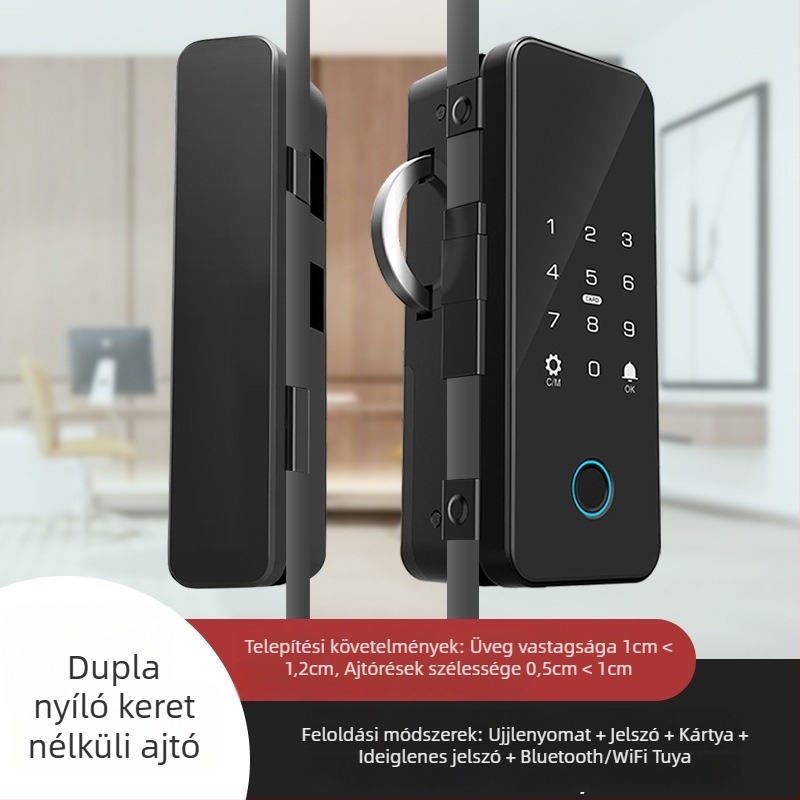 Double Shields H905 üvegezett ajtóhoz tartozó ujjlenyomat- és jelszavas zár, TTLOCK, TUYA – dupla ajtóhoz fúrás nélküli