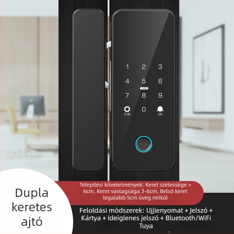 Double Shields H905 üvegezett ajtóhoz tartozó ujjlenyomat- és jelszavas zár, TTLOCK, TUYA – dupla ajtóhoz fúrás nélküli