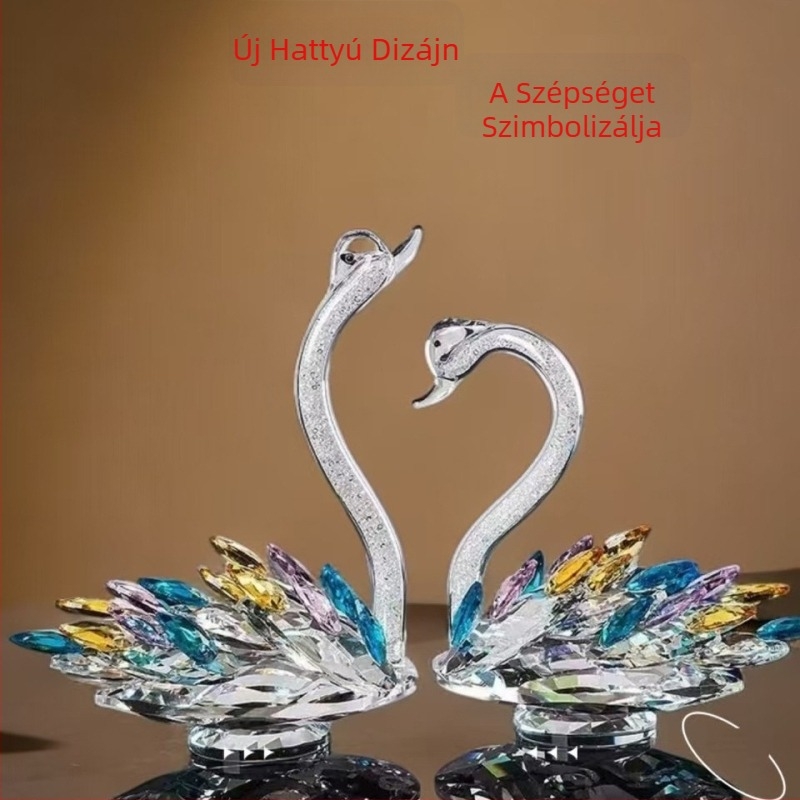 Kristályhattyú figurája otthoni dekorációhoz, esküvői ajándék, alkalmas TV-szekrényre és boros szekrényre, fehér kristály.