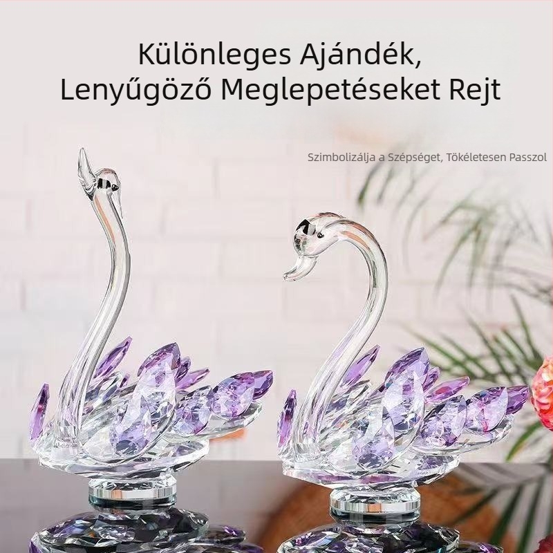 Kristályhattyú figurája otthoni dekorációhoz, esküvői ajándék, alkalmas TV-szekrényre és boros szekrényre, fehér kristály.