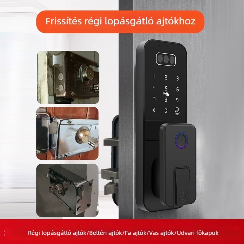 3D arcfelismerés és jelszavas zár ujjlenyomat-azonosítással, régi ajtó átállítására biometrikus hozzáféréssel, rozsdamentes acél ajtó, udvari ajtó, Bull Head okoszár