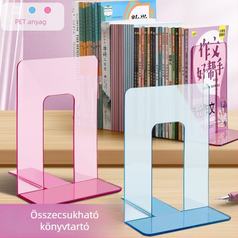 Minimalista, átlátszó, összecsukható könyvtartó diákasztalhoz PET elválasztóval a rendezéshez