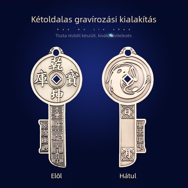 Taoista kulturális ékszer kulcstartó – retro sárgaréz, az Öt Gazdagság Istene