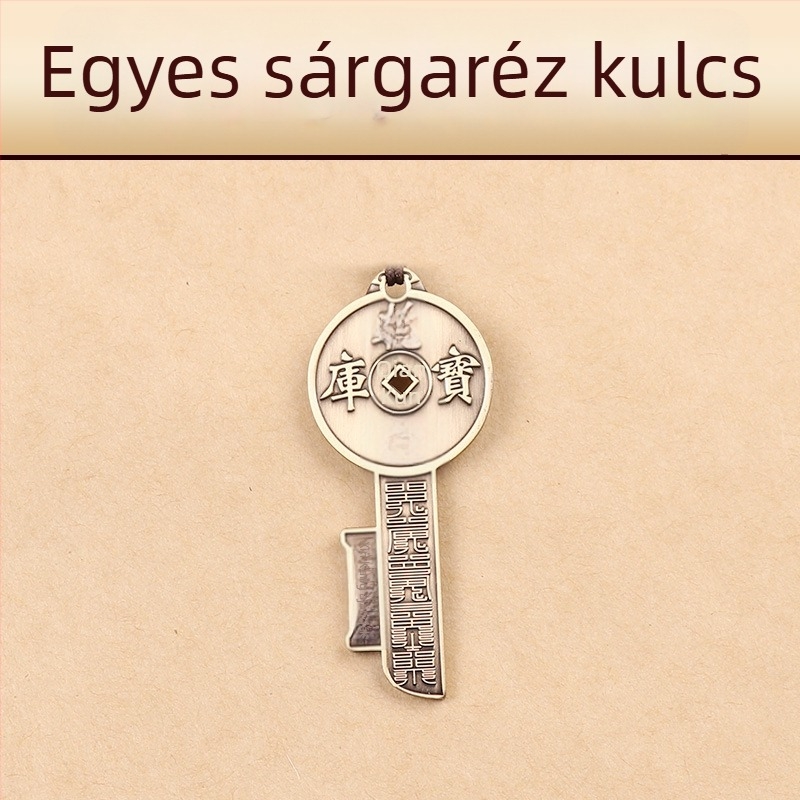 Taoista kulturális ékszer kulcstartó – retro sárgaréz, az Öt Gazdagság Istene