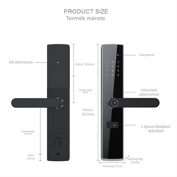 TTlock intelligens bejárati zár lakásba, szálláshelyre vagy hotelbe, Bluetooth távoli feloldás, ujjlenyomat- és jelszó hozzáférés