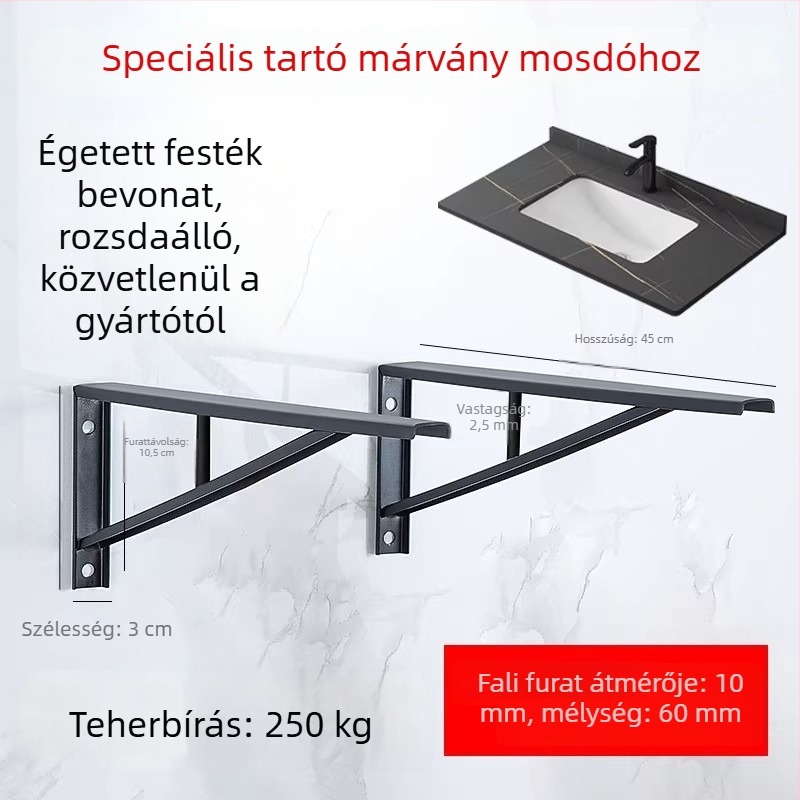 Háromszög alakú falra szerelhető polctartó konyhai mosogatóhoz – márvány/ pala felülettel