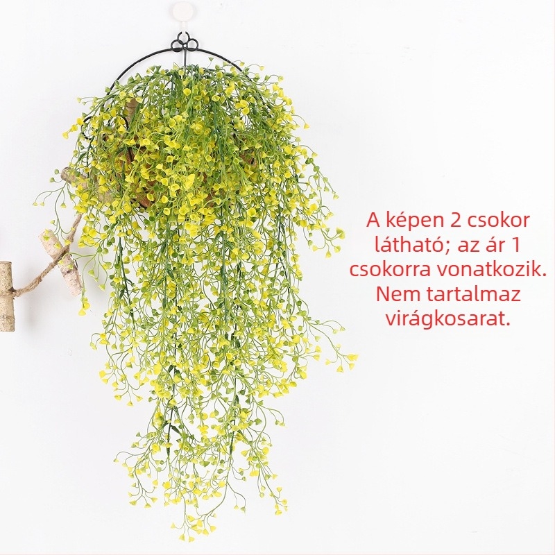 Mesterséges arany harangnyár falidísz, zöld dekoráció plasztik virágokkal