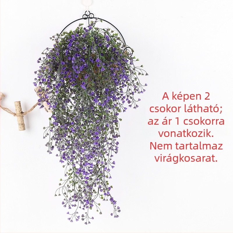 Mesterséges arany harangnyár falidísz, zöld dekoráció plasztik virágokkal