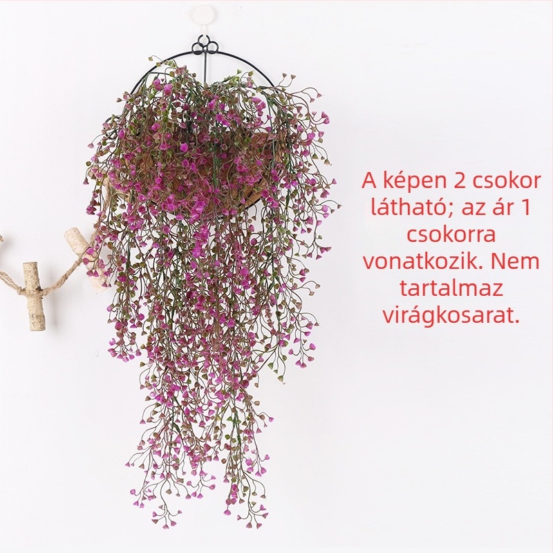 Mesterséges arany harangnyár falidísz, zöld dekoráció plasztik virágokkal