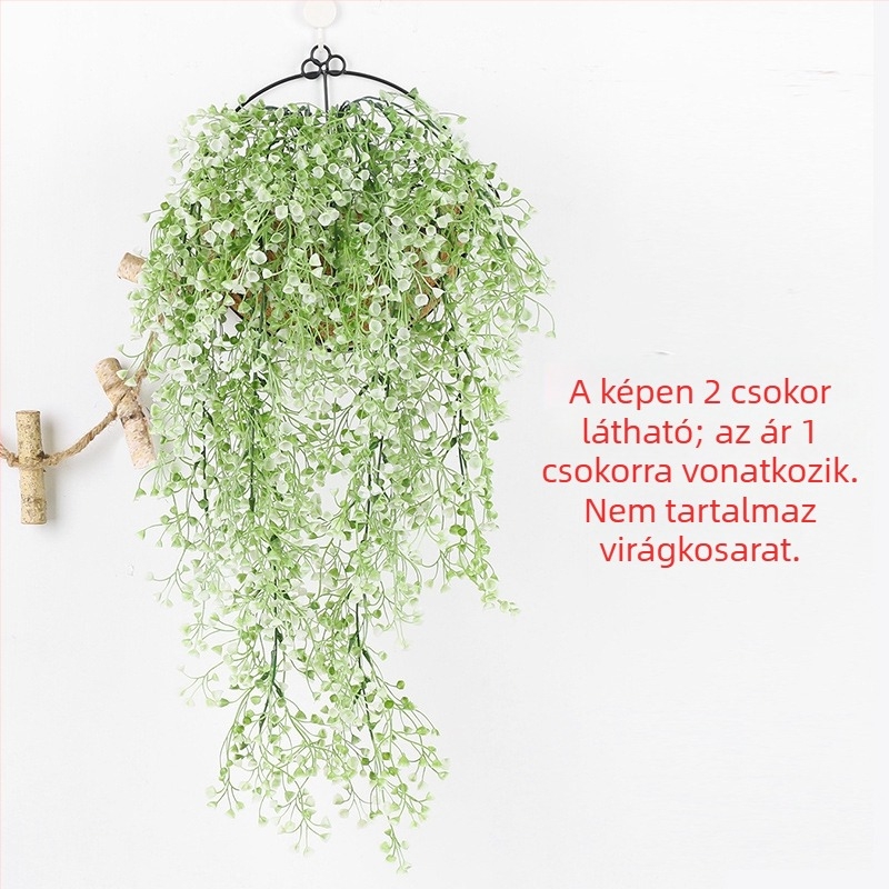 Mesterséges arany harangnyár falidísz, zöld dekoráció plasztik virágokkal