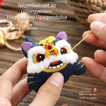 Kézzel hímzett kulcstartó készlet lenvászonból, tigrissel, kínai motívum, keresztszemes hímzés