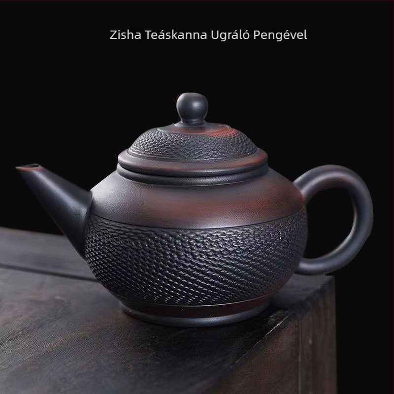 Kézzel faragott lila homokagyból készült teáskanna kalapált mintával, Fengming Xishi motívum, Gongfu tea készlet