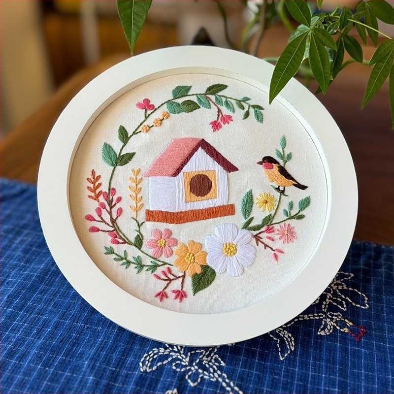 Házi madár sorozat – Lu hímzés DIY hímzőkészlet – kör alakú otthoni dekoráció