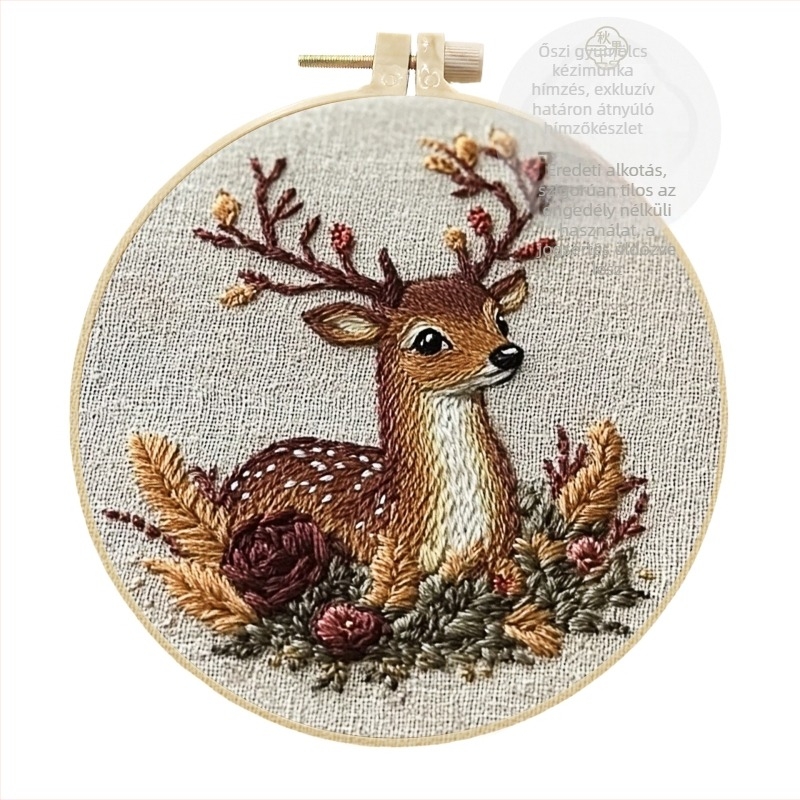 Szarvas motívumos DIY hímzőkészlet – textil anyagokkal, kreatív kézimunka ajándék