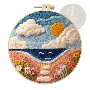 Kézzel készített DIY Punch Needle hímzőkészlet – gyapot anyagok a Punch Needle és Rug Punch számára, rajzfilm/anime minta, modern minimalista stílus