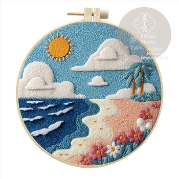 Kézzel készített DIY Punch Needle hímzőkészlet – gyapot anyagok a Punch Needle és Rug Punch számára, rajzfilm/anime minta, modern minimalista stílus