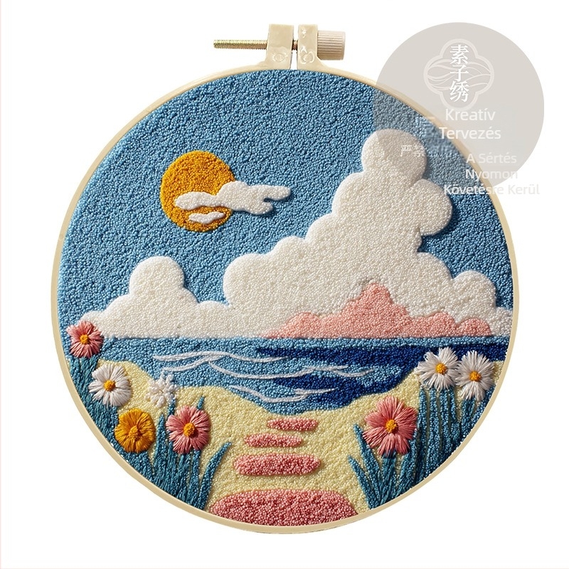 Kézzel készített DIY Punch Needle hímzőkészlet – gyapot anyagok a Punch Needle és Rug Punch számára, rajzfilm/anime minta, modern minimalista stílus