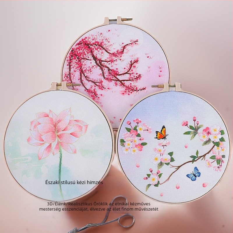 DIY hímzés kezdő készlet északi stílusú fű-levél mintával – Suzhou hímzés, teljesen kézzel készített