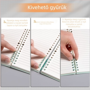 Leválasztható spirálfüzet, oldalak levehetők, B5 és A4 méretben, minimalistikus egyetemi jegyzetfüzet