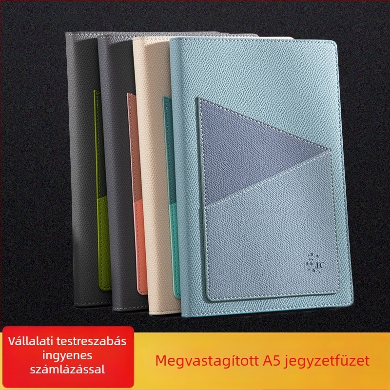 Vastagított üzleti jegyzetfüzet műbőr vintage borítóval, A5/B5 méret, 100 oldal, ragasztott kötés