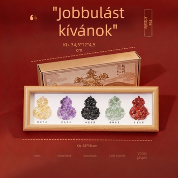Természetes kristályból készült tök alakú fotókeret, öt áldást hozó és gazdagság vonzó talizmán, lila-sárga kristály nyers kő, irodai asztali dekoráció