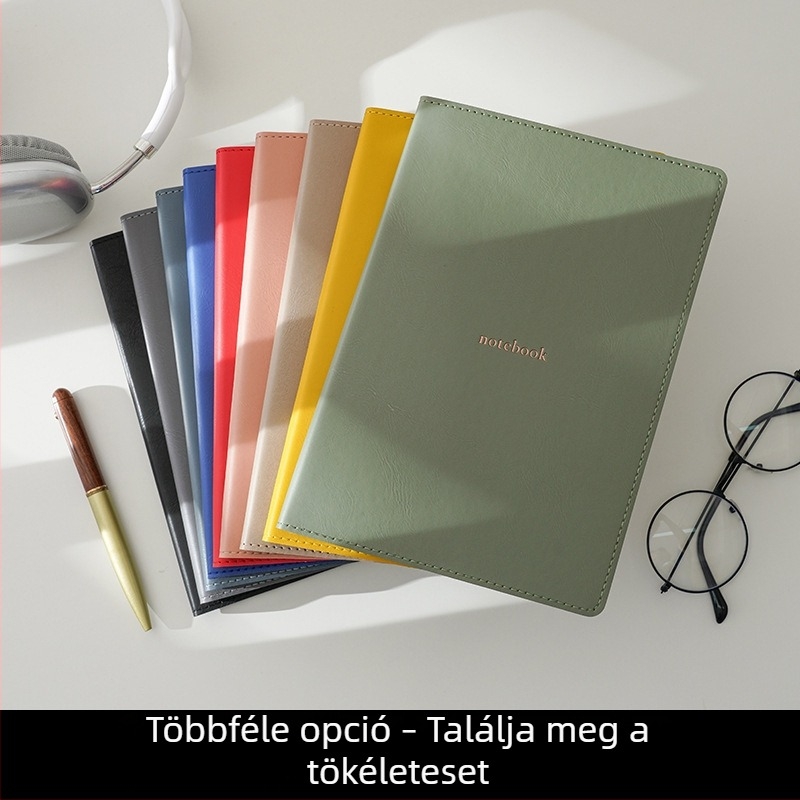 A5-ös méretű puha bőrhatású jegyzetfüzet, dupla oldalas, drótos kötés, 100–200 oldal, minimalistikus, kreatív üzleti jegyzet
