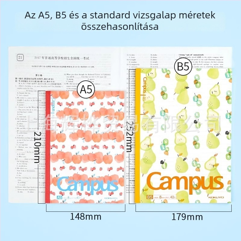 Kokuyo Campus gyümölcs témájú jegyzetfüzet, 8 mm pontozott és vonalas hálózattal, A5/B5