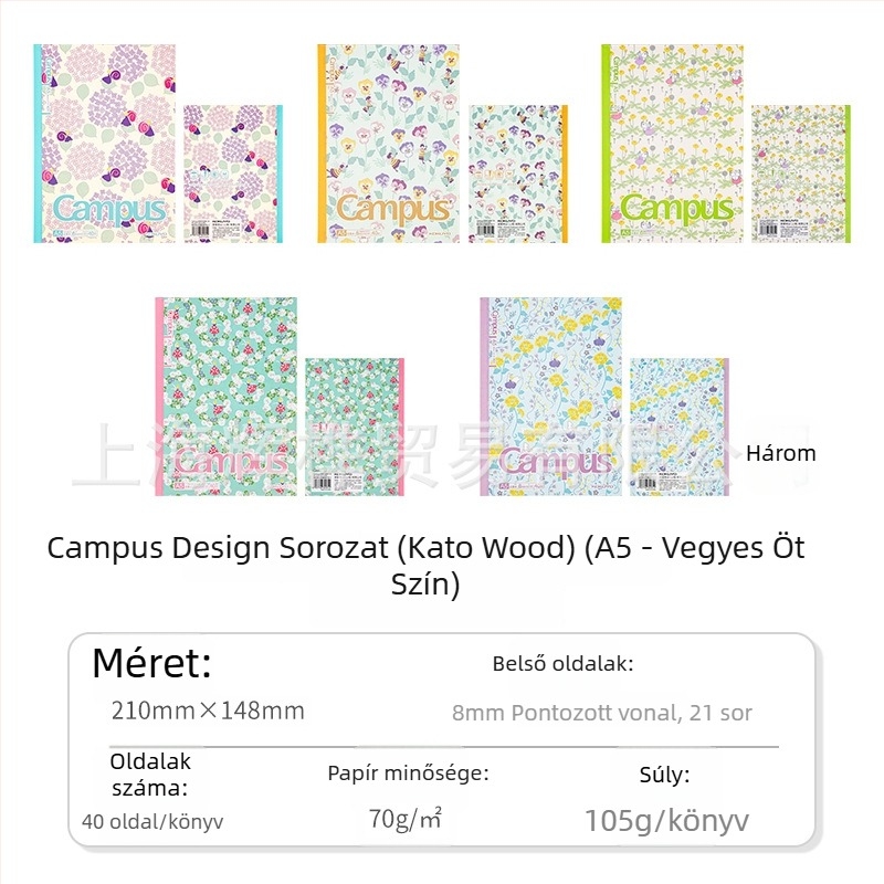 Kokuyo Campus gyümölcs témájú jegyzetfüzet, 8 mm pontozott és vonalas hálózattal, A5/B5