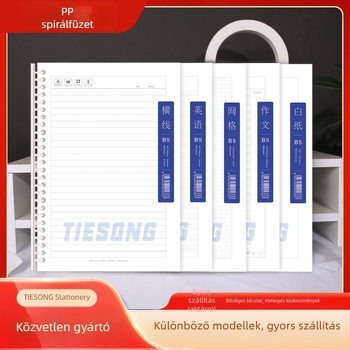 B5 spirálfüzet diákoknak, átlátszó borítóval, diákoldalakkal, vonalas és rácsos elrendezéssel, hordozható tervező