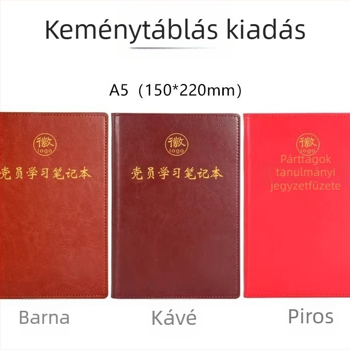 A5 méretű tanulmány notesz párttagok számára egyedi logóval, jegyzetfüzet a párt részlegének üléseihez, három találkozó és egy lecke feljegyzései