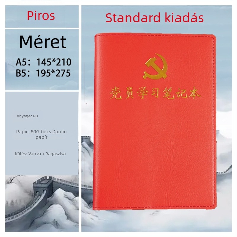 A5 méretű tanulmány notesz párttagok számára egyedi logóval, jegyzetfüzet a párt részlegének üléseihez, három találkozó és egy lecke feljegyzései