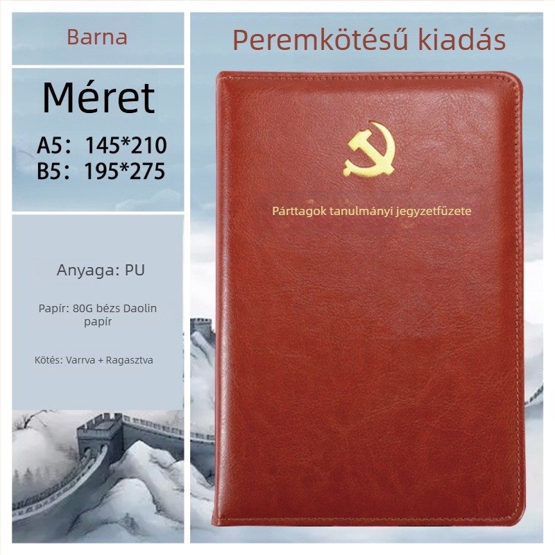 A5 méretű tanulmány notesz párttagok számára egyedi logóval, jegyzetfüzet a párt részlegének üléseihez, három találkozó és egy lecke feljegyzései