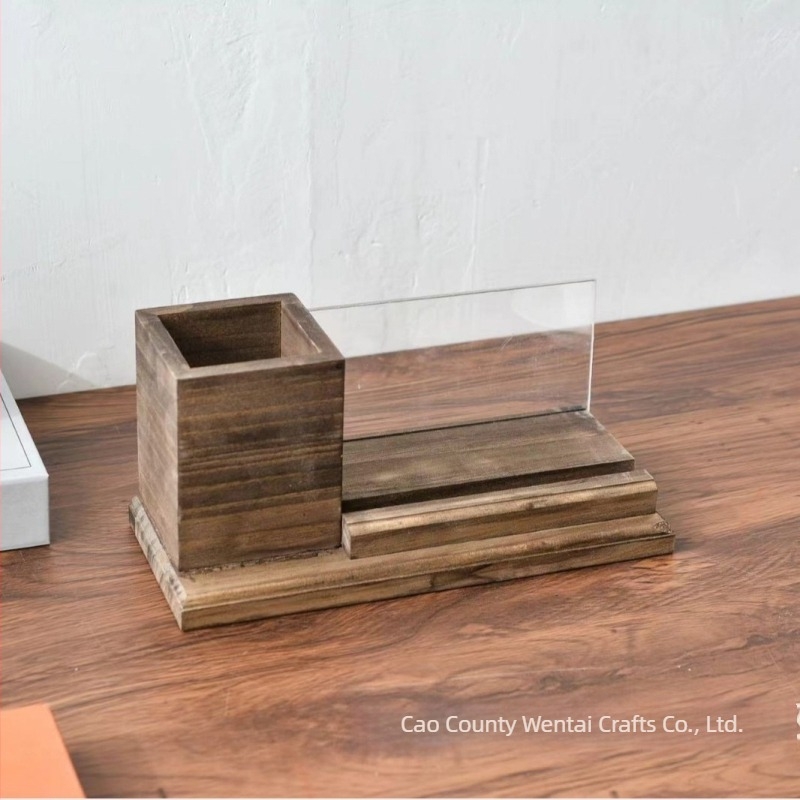 Szilárdfa asztali tolltartó markertárolóval, többfunkciós fényképmegjelenítő állvánnyal és telefon-tartóval