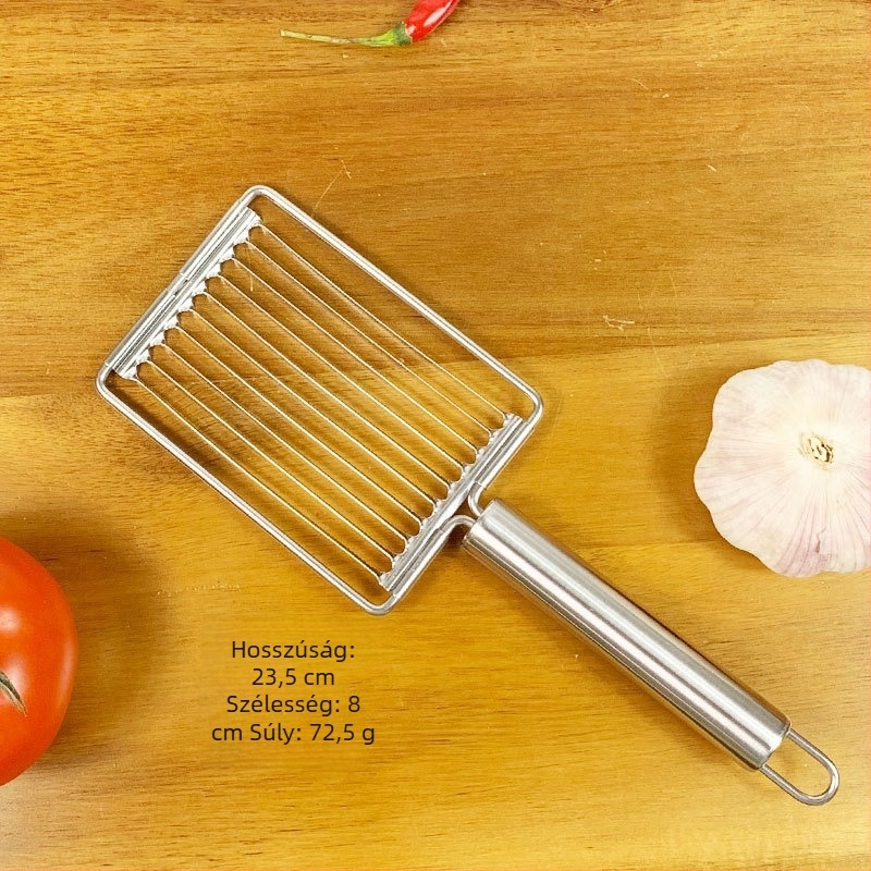 Rozsdamentes acél konyhai készlet: burgonyavágó, pizza lapát, reszelő és vaj spatula