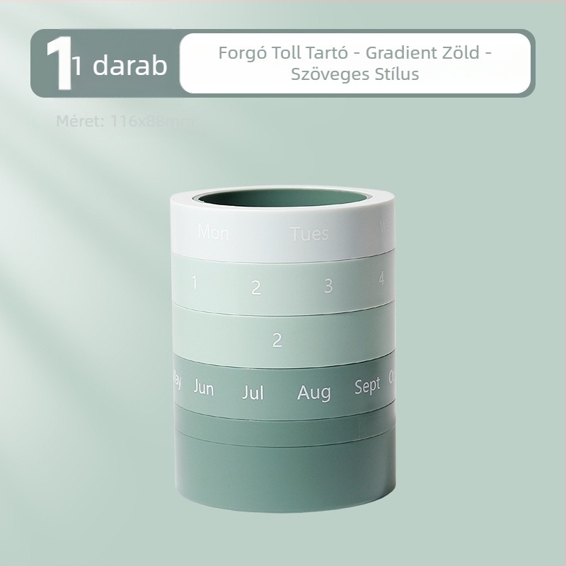 Gradient színű forgó tolltartó örök naptárral – kreatív asztali dekoráció diákoknak