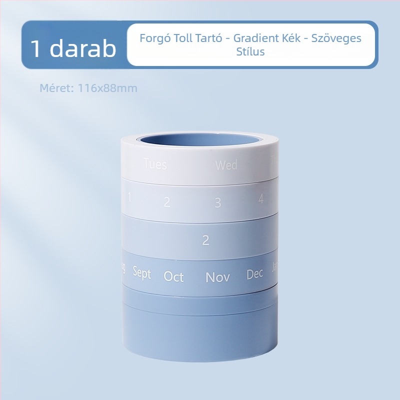 Gradient színű forgó tolltartó örök naptárral – kreatív asztali dekoráció diákoknak