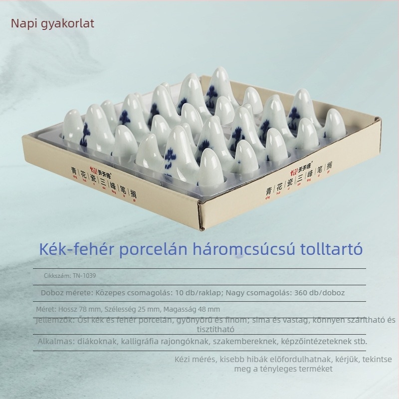 Kék-fehér porcelán tolltartó virágos mázas hegycsúcs mintával, kerámia íróasztali tartó