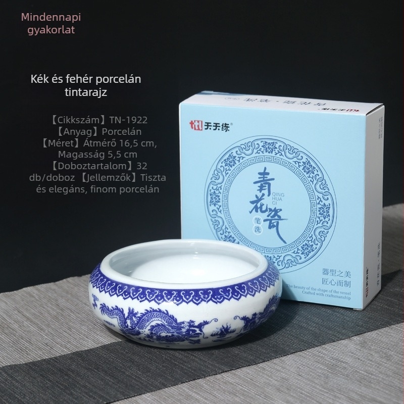 Kék-fehér porcelán tolltartó virágos mázas hegycsúcs mintával, kerámia íróasztali tartó