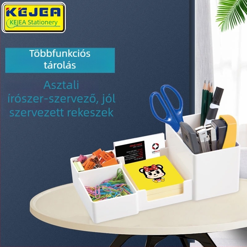 Négyszögletes toll- és kozmetikaszervező dőlésszögű rekeszekkel, irodai kellékekhez és diákok számára