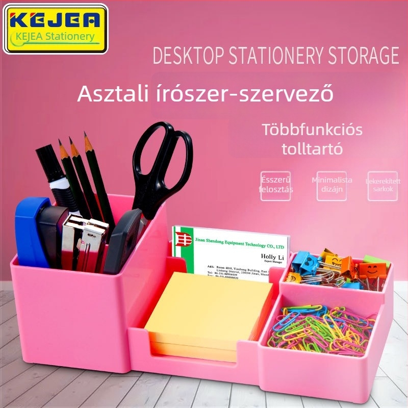 Négyszögletes toll- és kozmetikaszervező dőlésszögű rekeszekkel, irodai kellékekhez és diákok számára