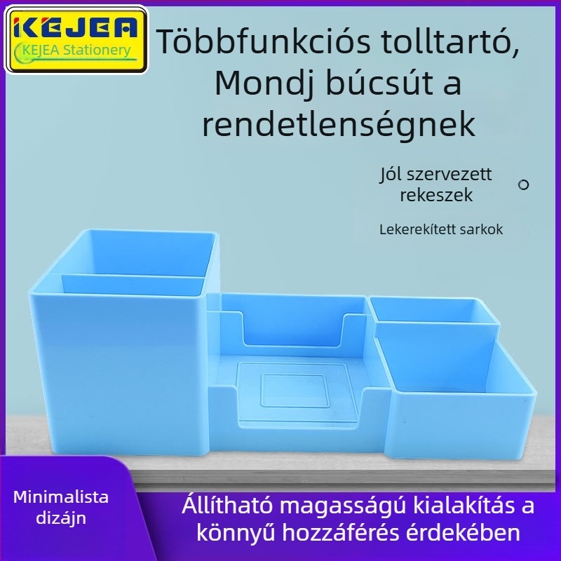 Négyszögletes toll- és kozmetikaszervező dőlésszögű rekeszekkel, irodai kellékekhez és diákok számára