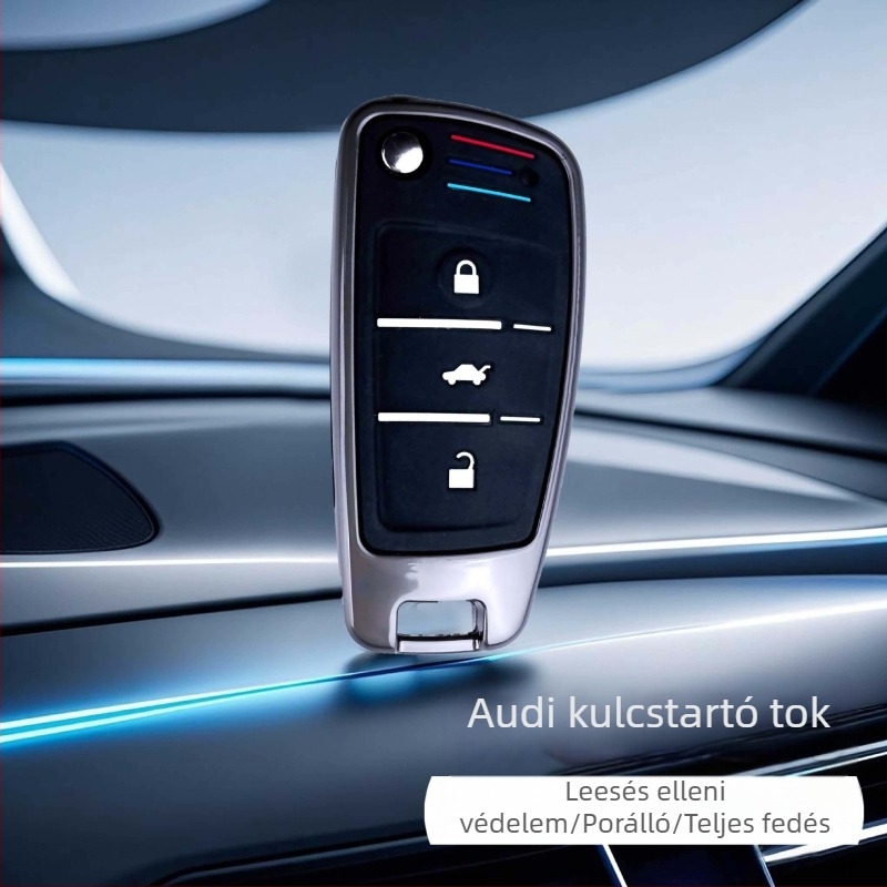 Audi-kompatibilis kulcsház, cinkötvözetből – prémium autó belső kiegészítő, uniszex kulcstartó, új stílus