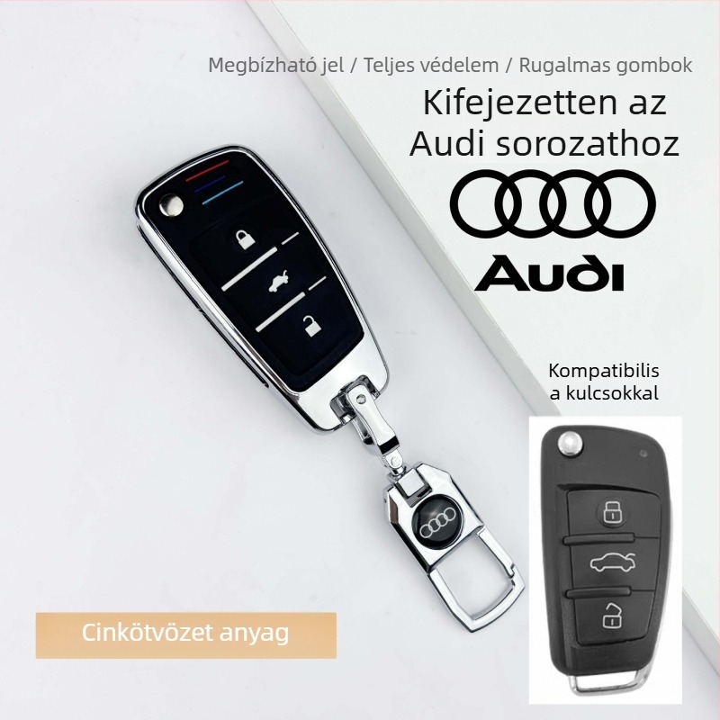 Audi-kompatibilis kulcsház, cinkötvözetből – prémium autó belső kiegészítő, uniszex kulcstartó, új stílus